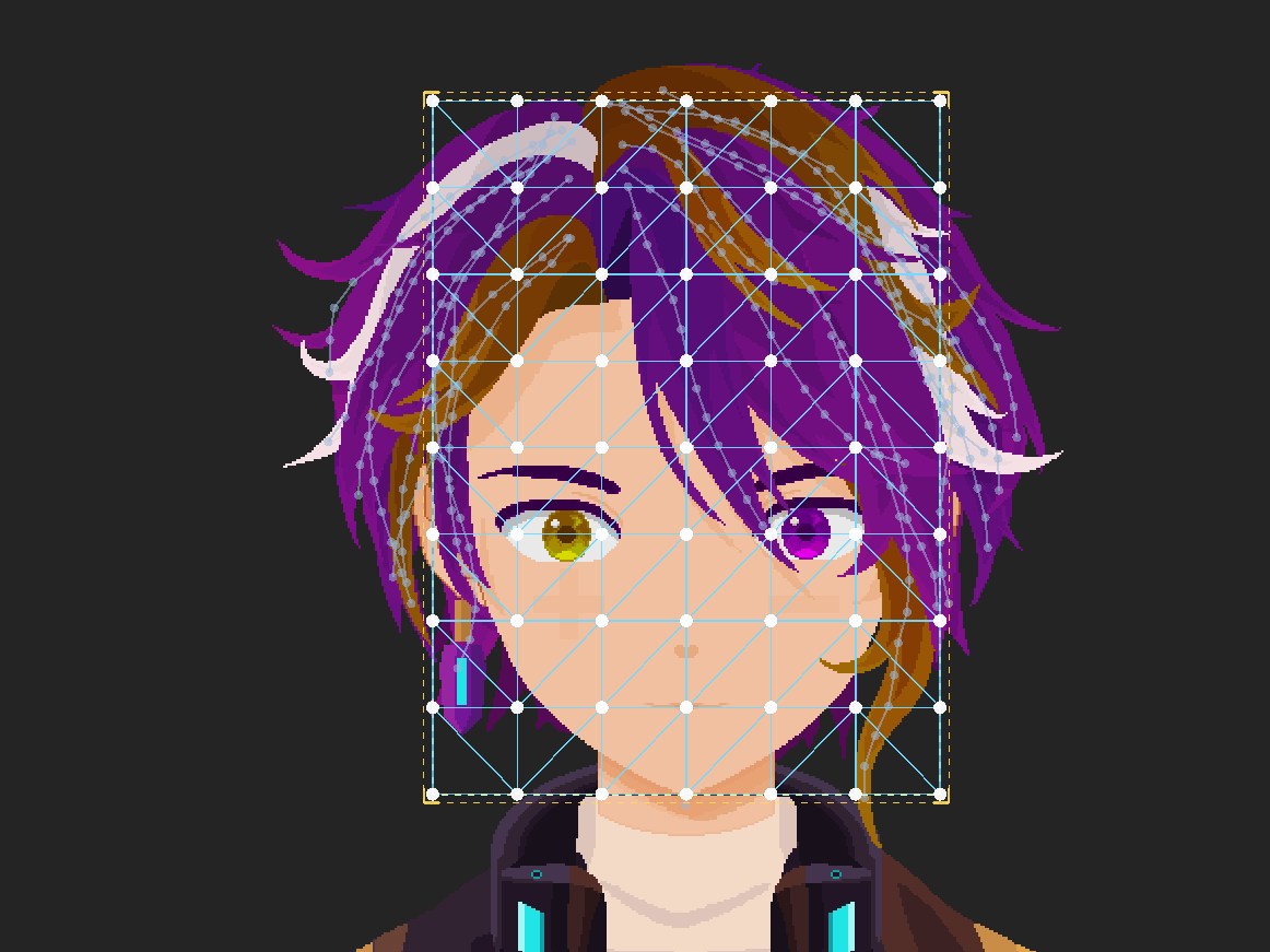 Dans Ugokami Rig, les calques du visage couverts de leurs maillages.