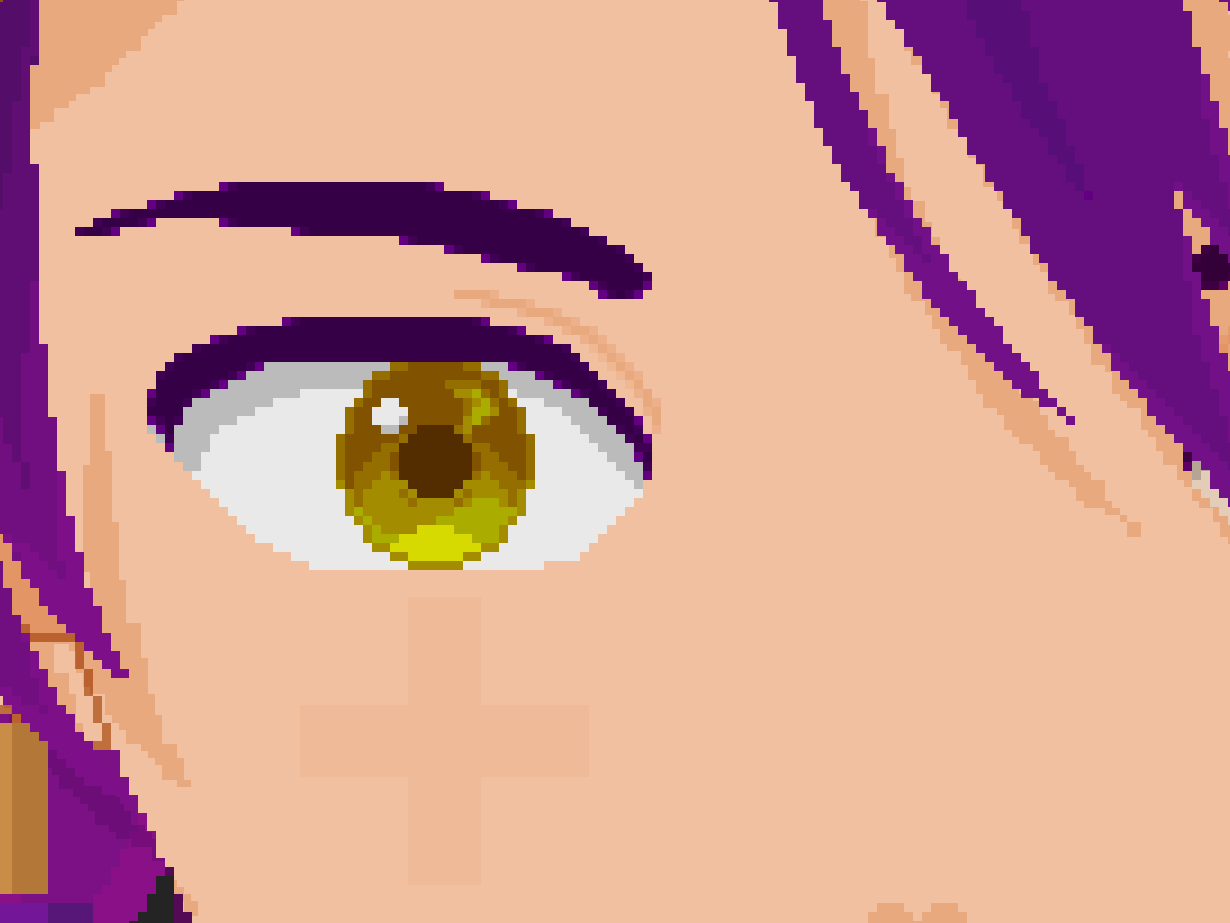 Un modèle en pixel art zoomé, ses pixels nets.